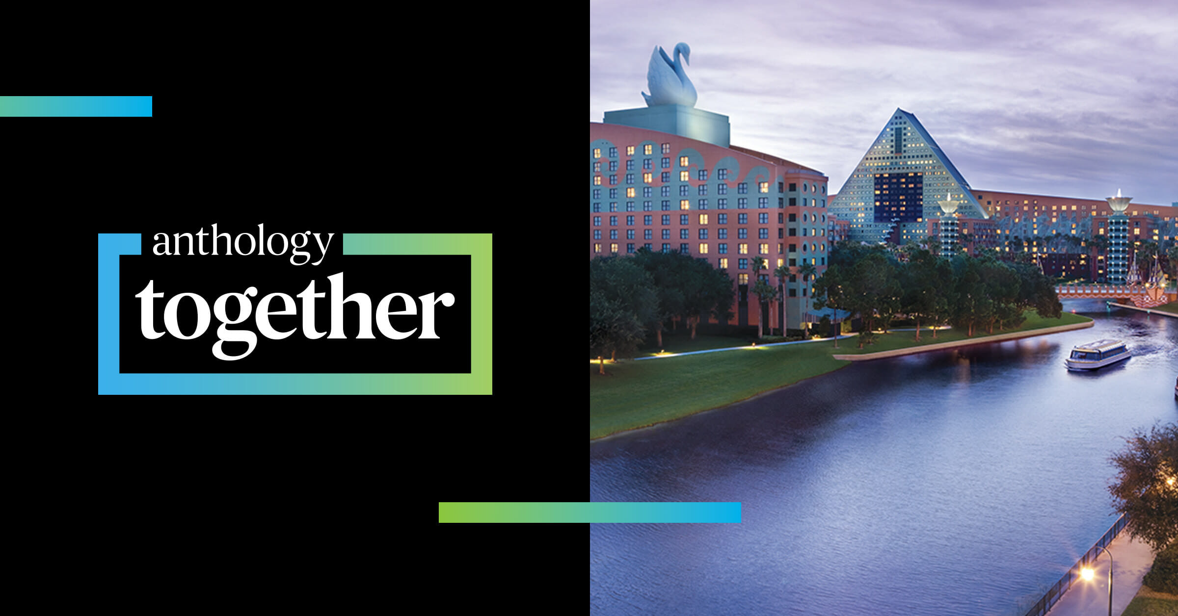 Anthology Together logo next to a photo of the Swan & Dolphin resort