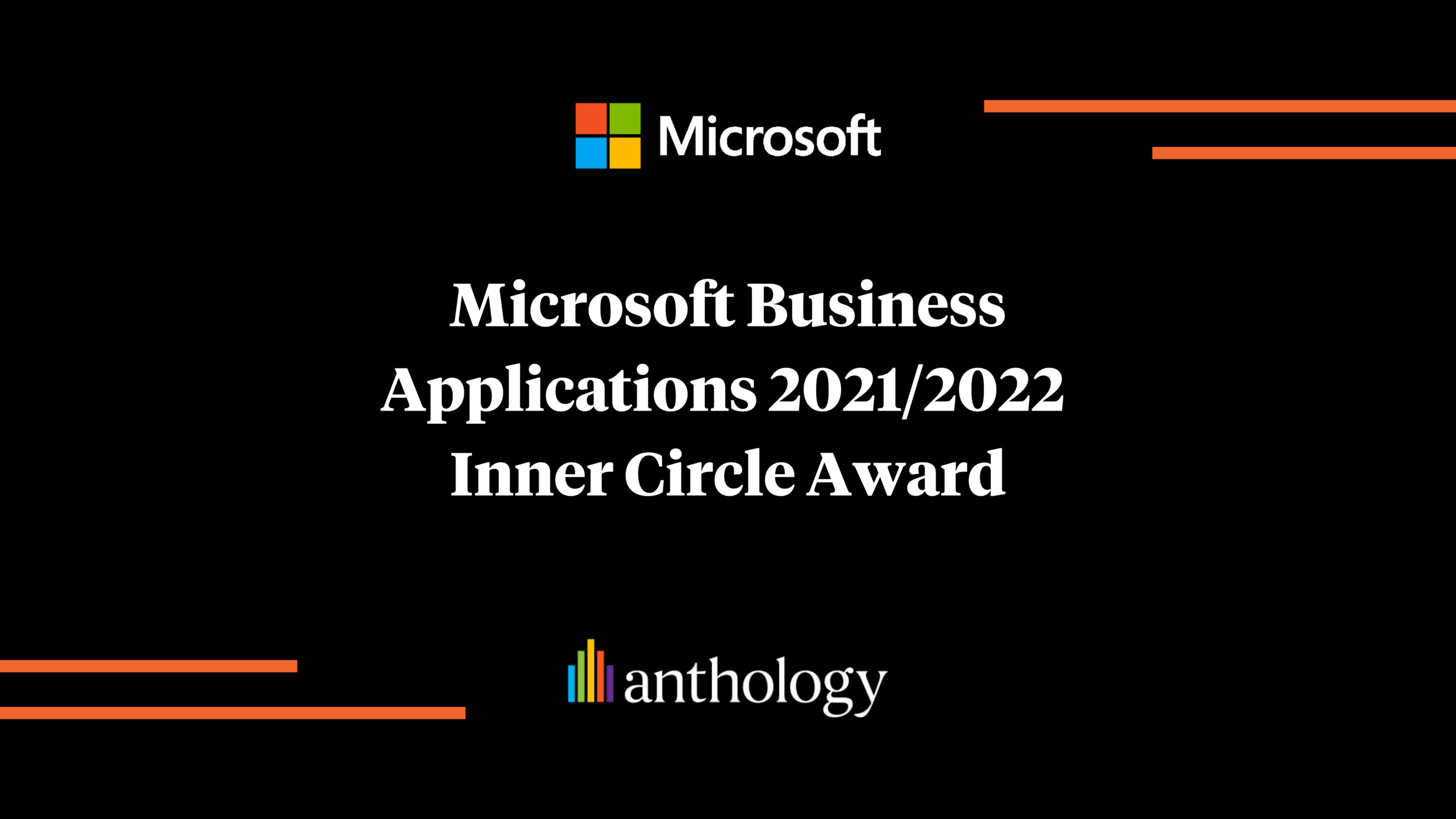 Image with the Microsoft and Anthology logos and the text, Microsoft Business Applications 2021/2022 Inner Circle Awards
