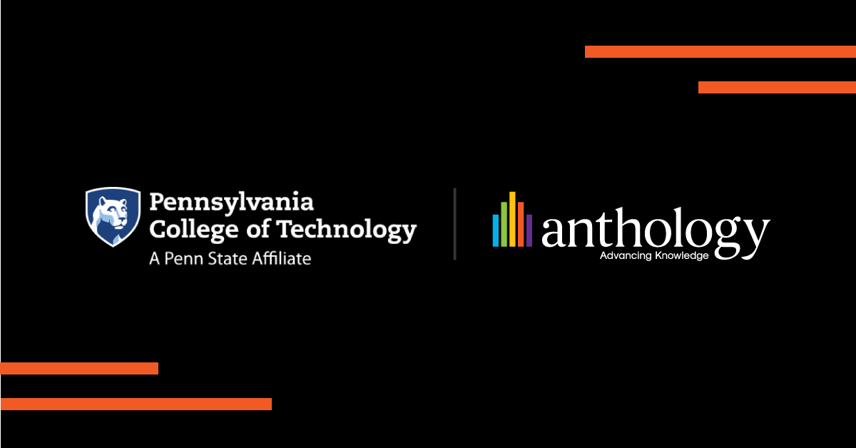Pennsylvania College of Technology logo lockup with the Anthology logo