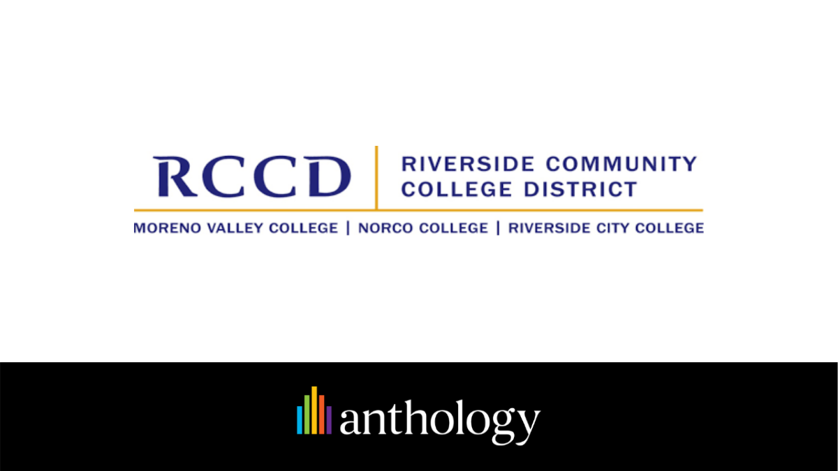 Riverside Community College District logo lockup with the Anthology logo