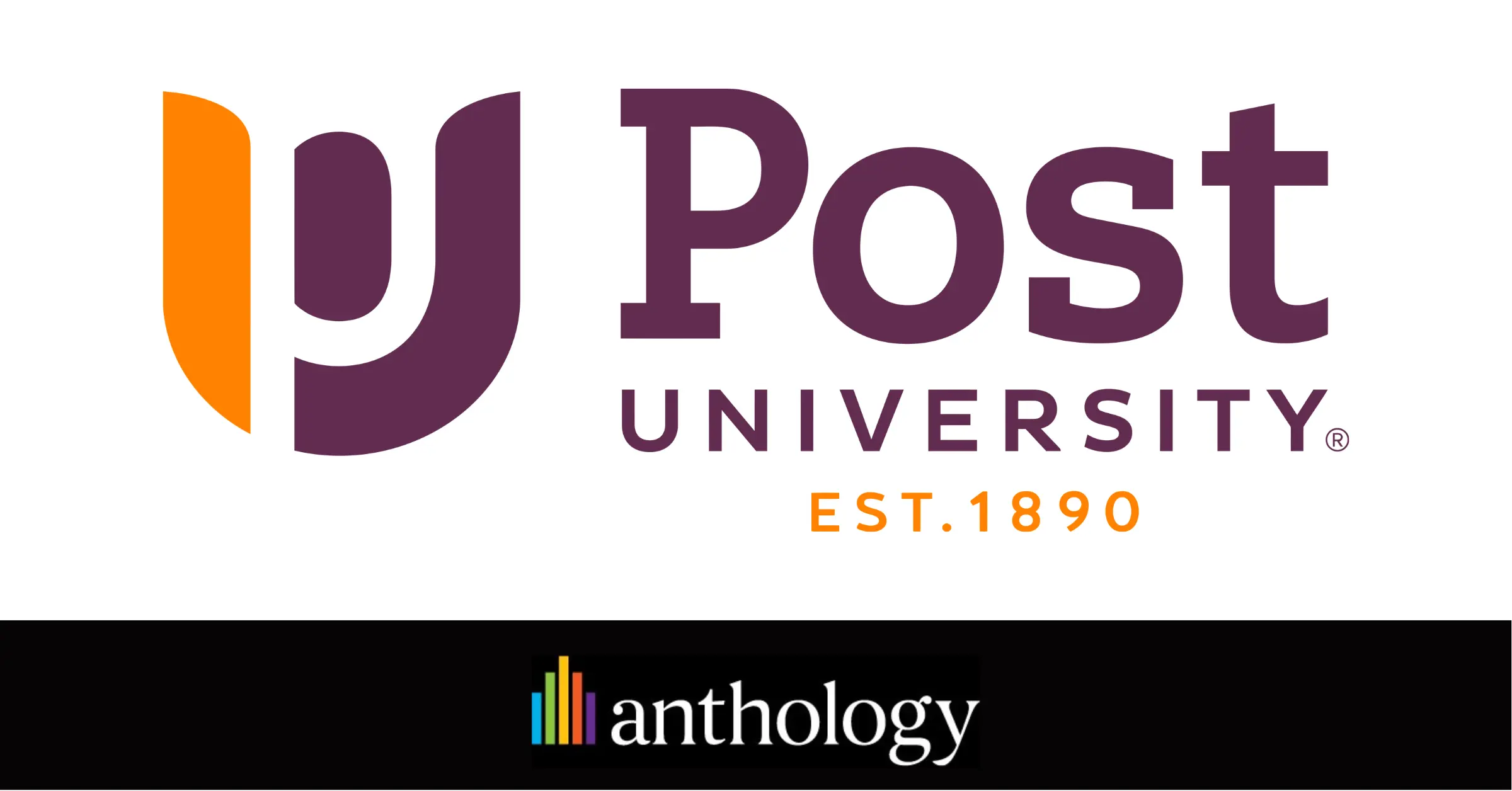 Post University logo lockup with the Anthology logo
