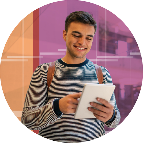 Photo of a student looking at a tablet