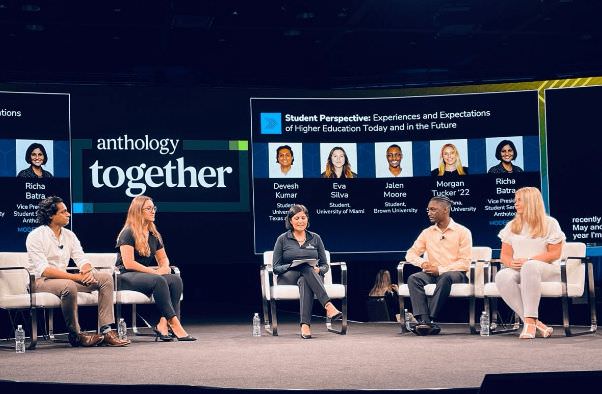 Photo of four interns on stage for a moderated panel at Anthology Together 2022