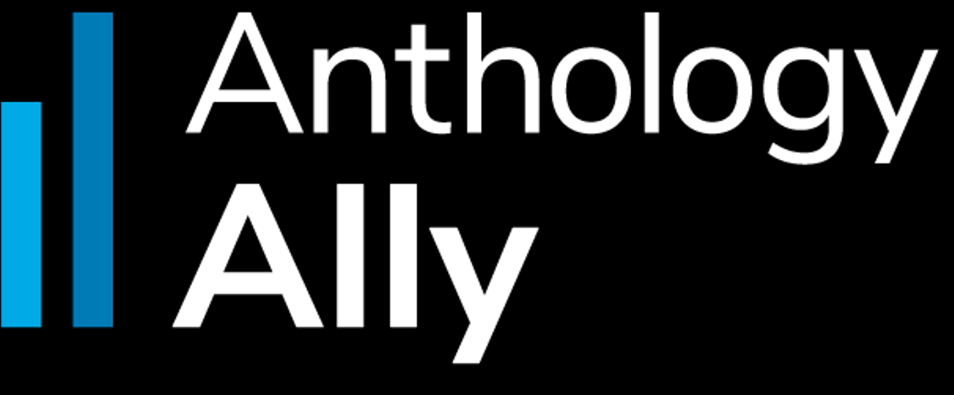 Anthology Ally stacked logo in sans-serif font and white text
