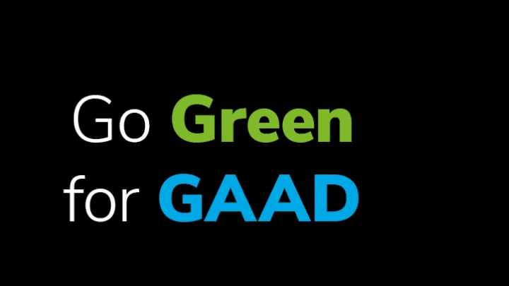 Animated GIF with the words Go Green for GAAD and multicolor circle illustrations