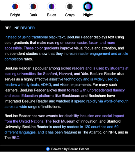 Screenshot of a BeeLine Reader Text Example