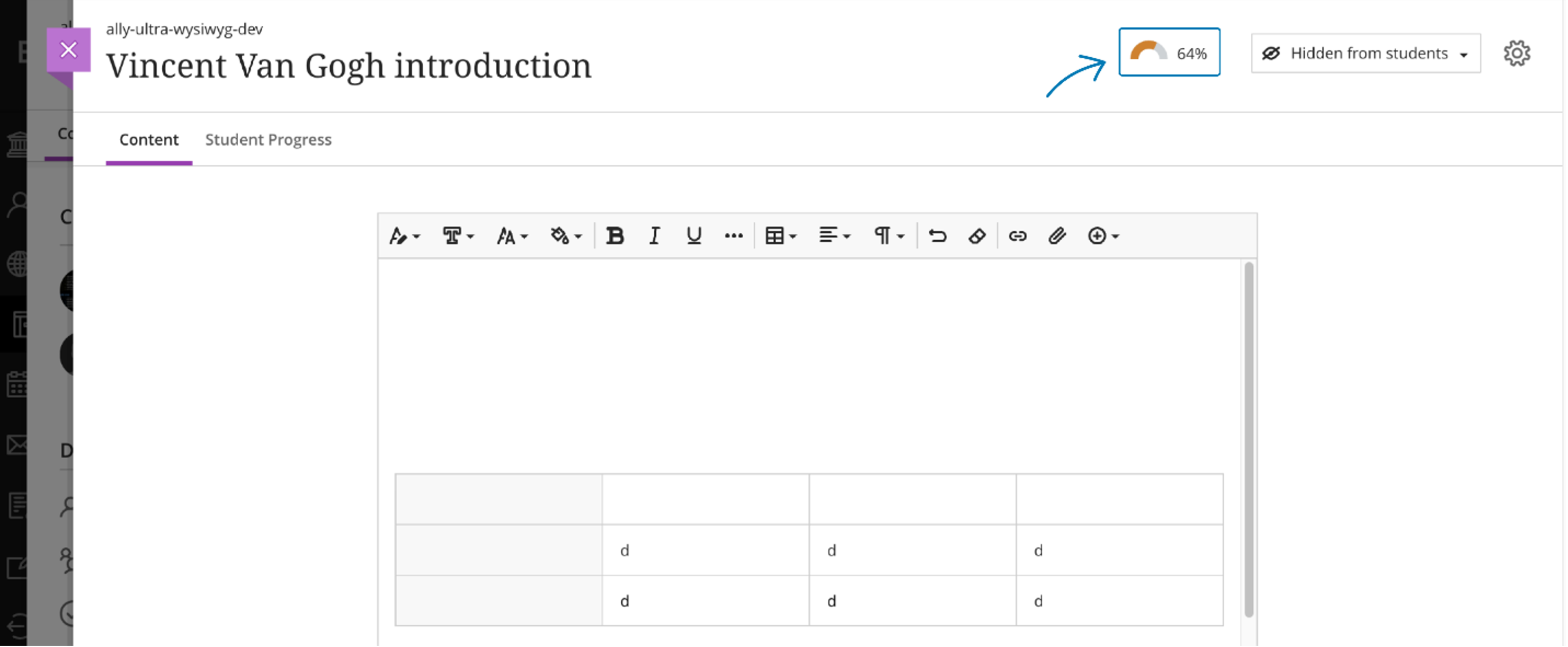 Instructor view - Ultra Document content editor with Score Gauge indicator