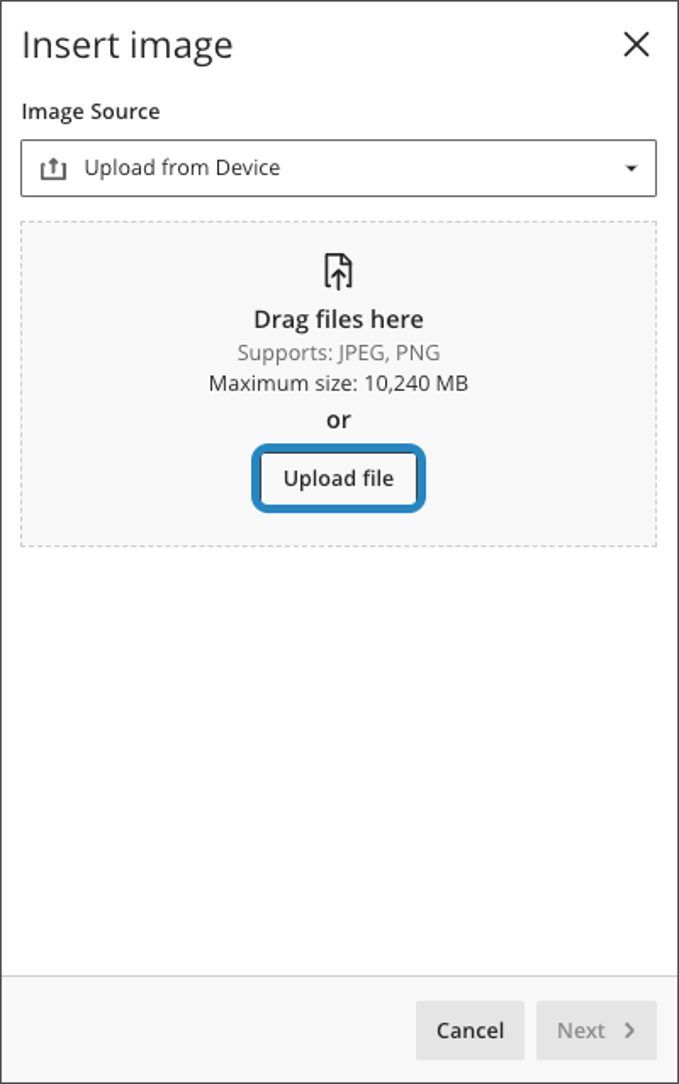 Drag and drop the image or select Upload file