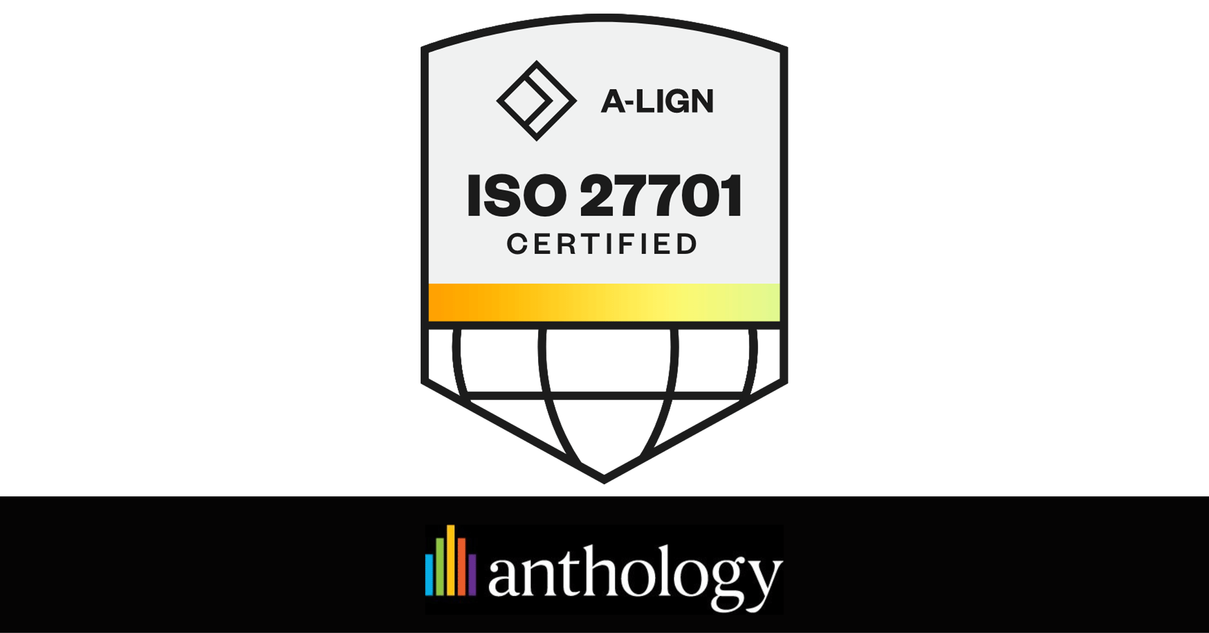 ISO 27701 Certified by A-LIGN badge locked up with the Anthology logo