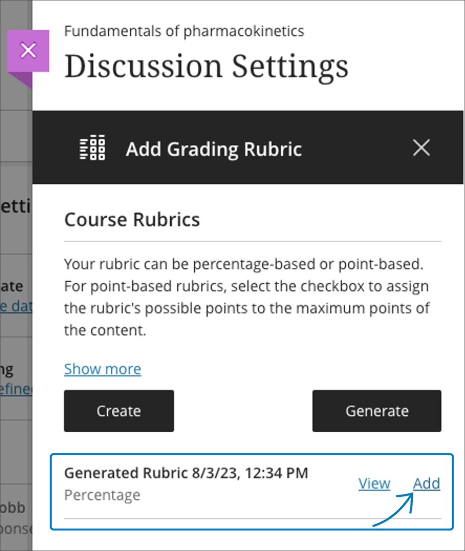 Add generated rubric to a discussion