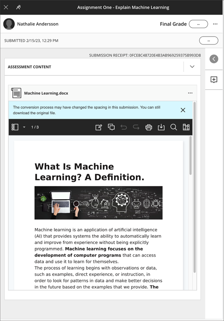 Flexible grading view on a tablet