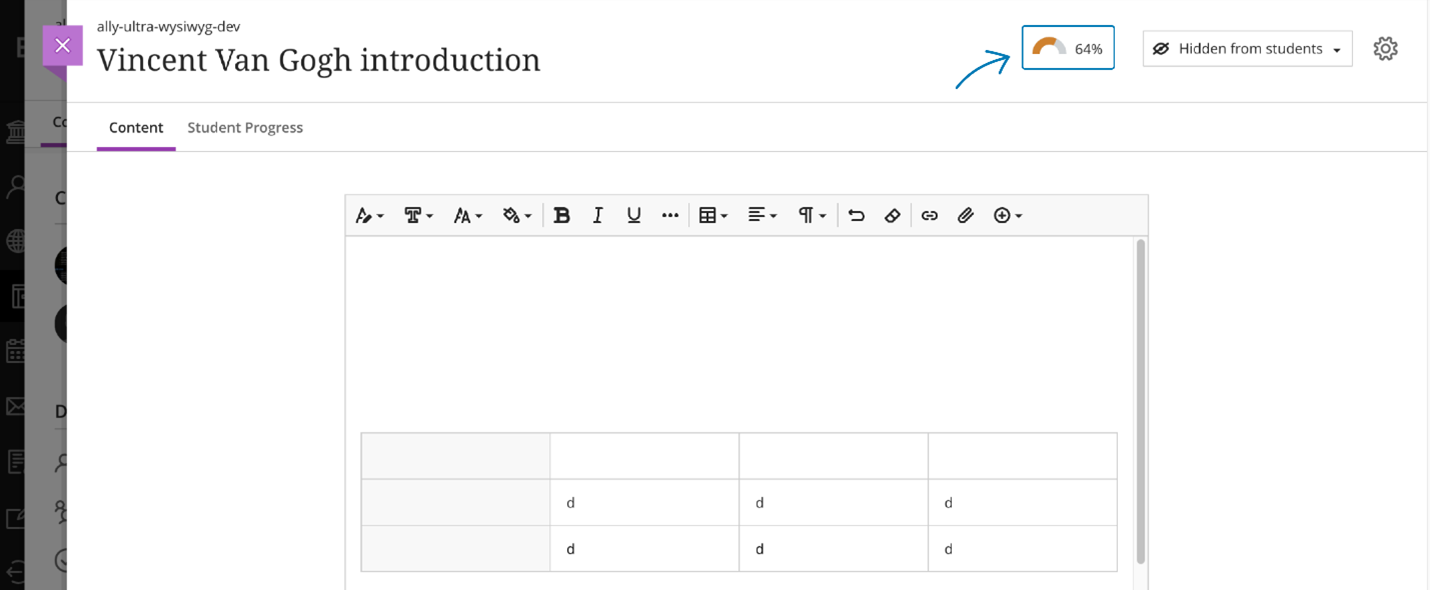 Instructor view – Learn Ultra Document content editor with Score Gauge indicator