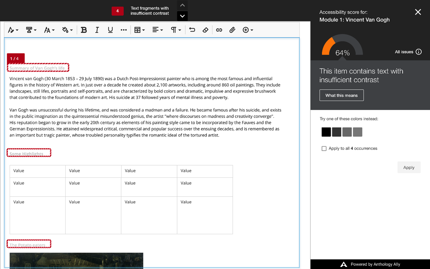 Instructor View - Score Gauge and suggestions for fixing accessibility issues