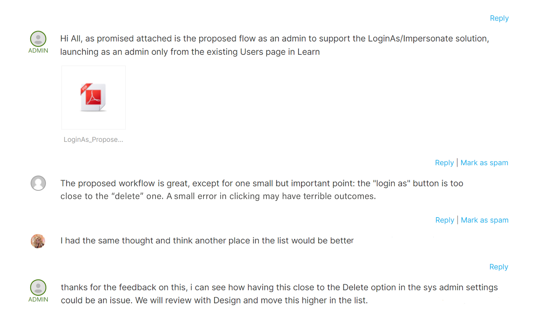 Idea Exchange client feedback screenshot