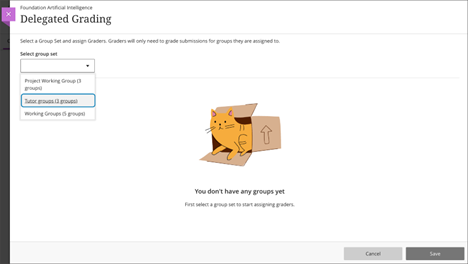 Instructor view of the Delegated Grading interface where the Group Set to be used for distributing the grading workload is selected
