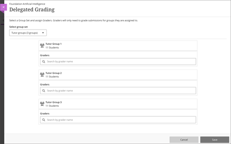 Instructor view of the Delegated Grading interface with a Group Set selected