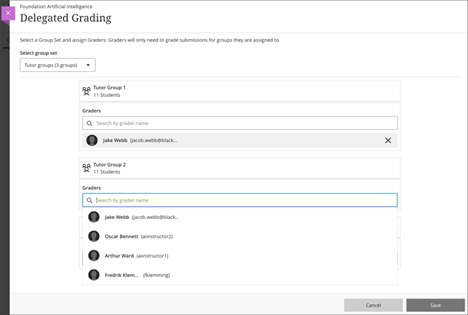 Instructor view of how to align graders to a group to distribute the grading workload 