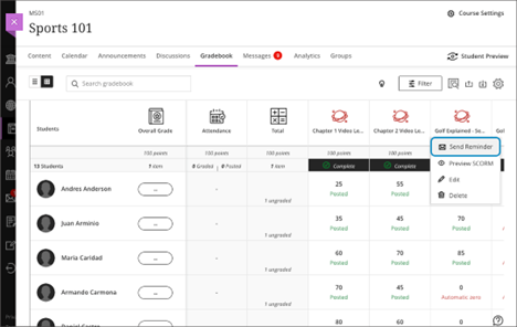 Send Reminder option from grid view