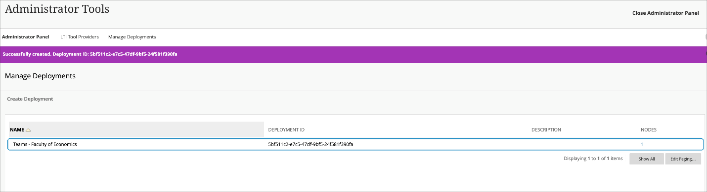 Deployment ID created