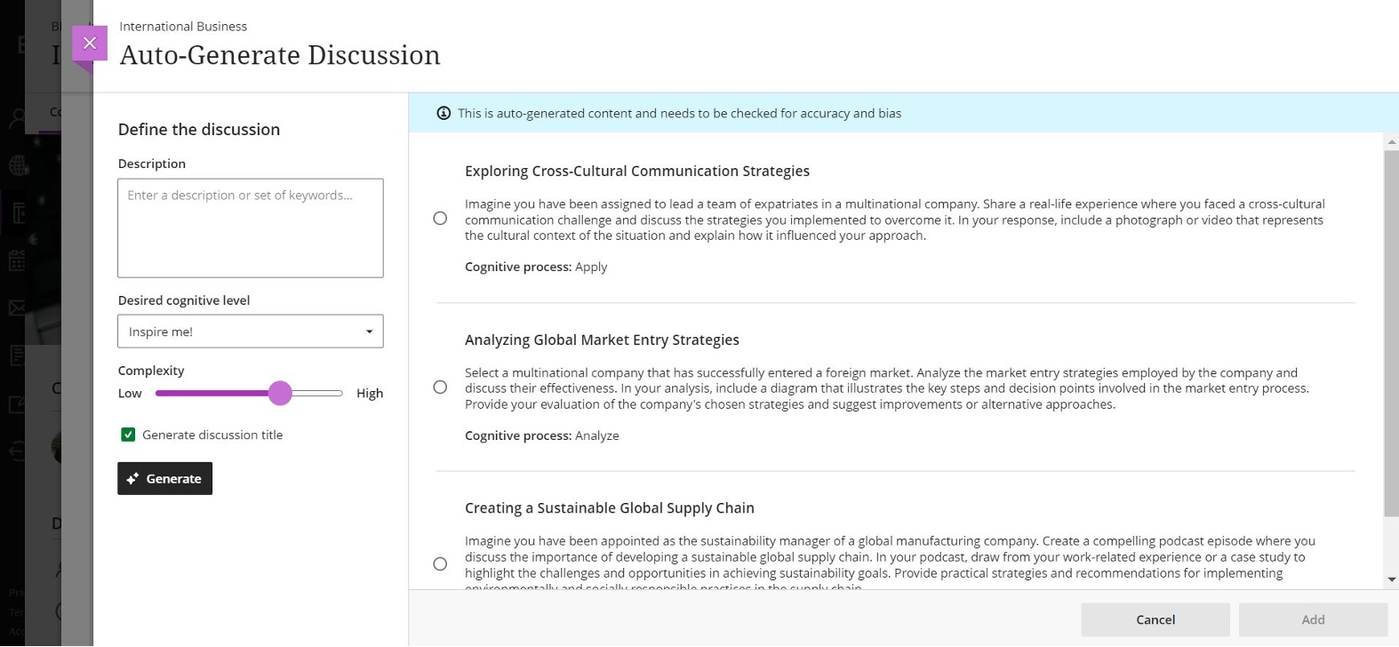 Authentic assessment suggestions using the Inspire me button