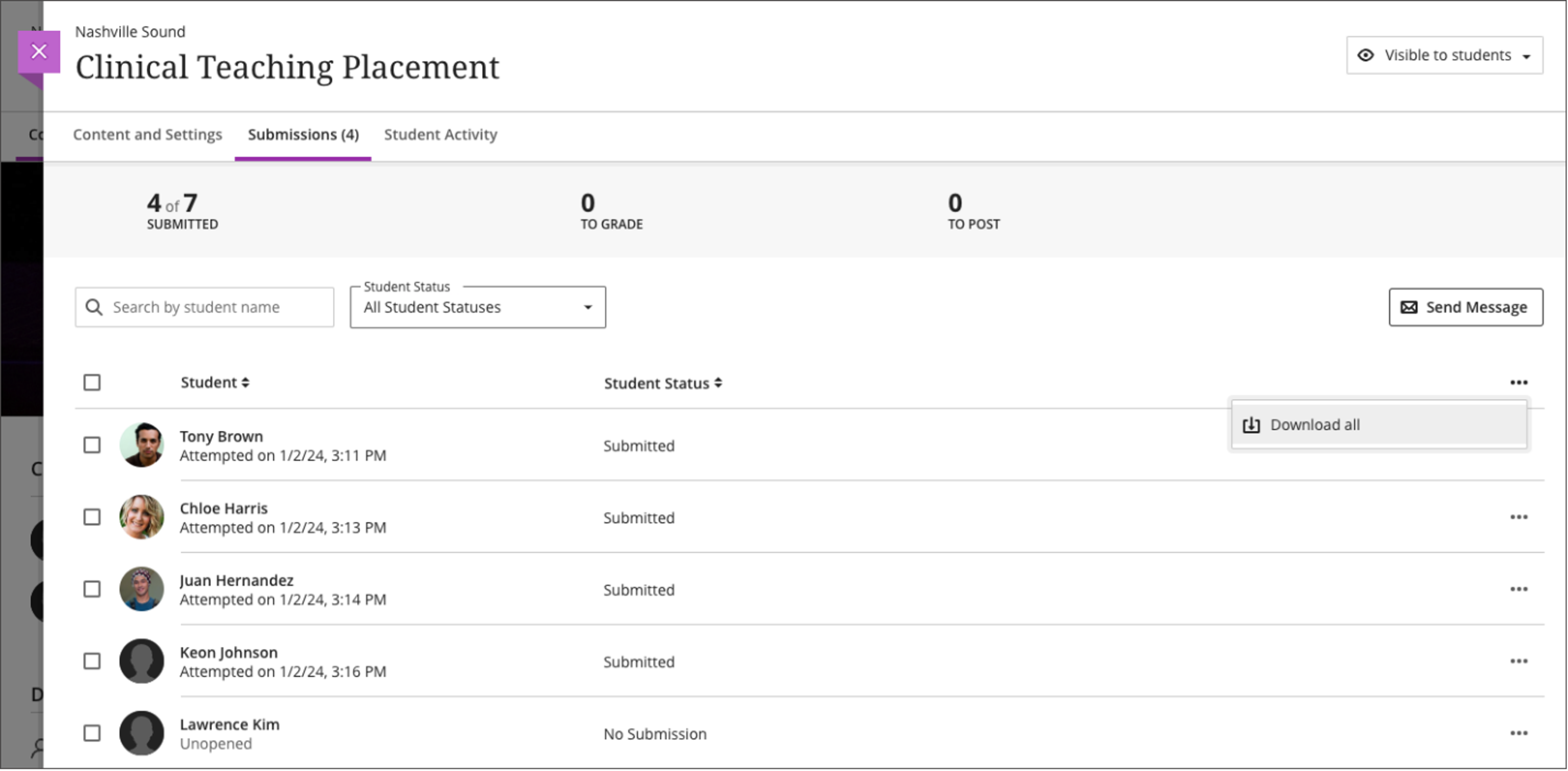 Download Form results for Submissions page