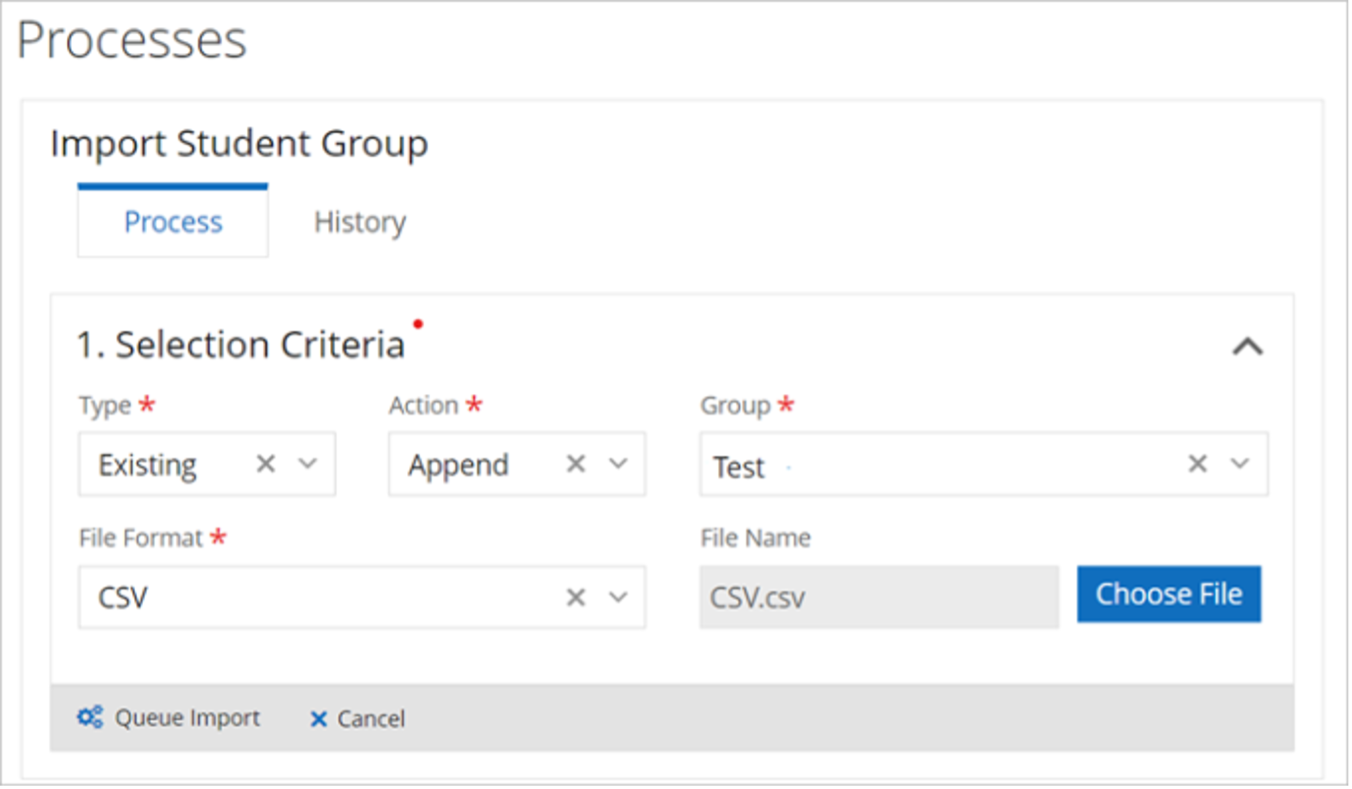 Import Student Group screen