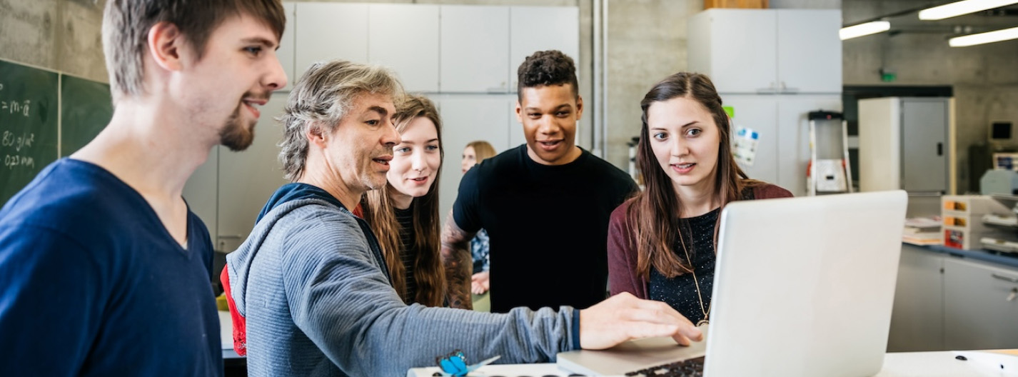 Students working at a computer