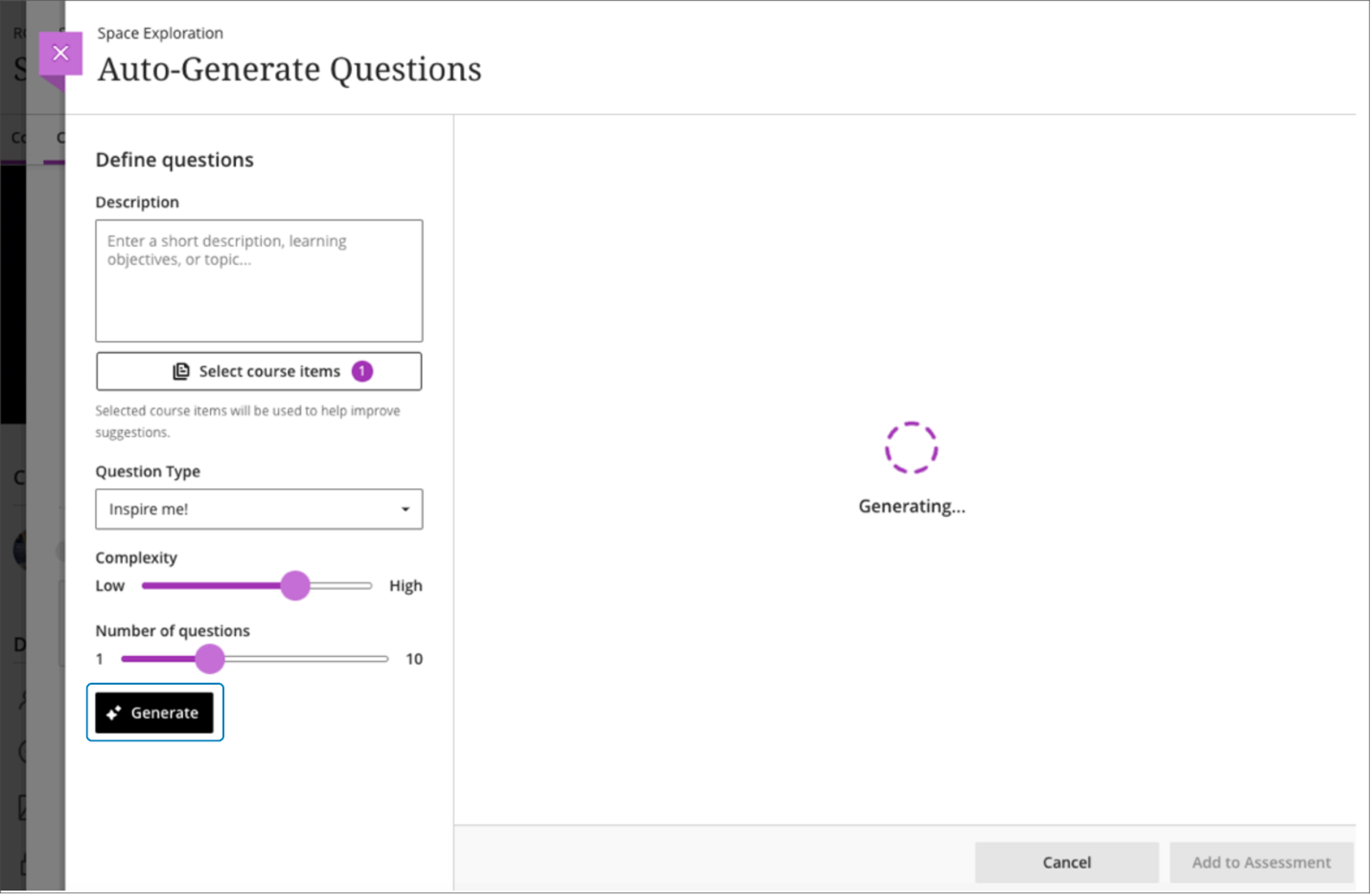 Select ‘Generate’ to apply the context to the generation workflow