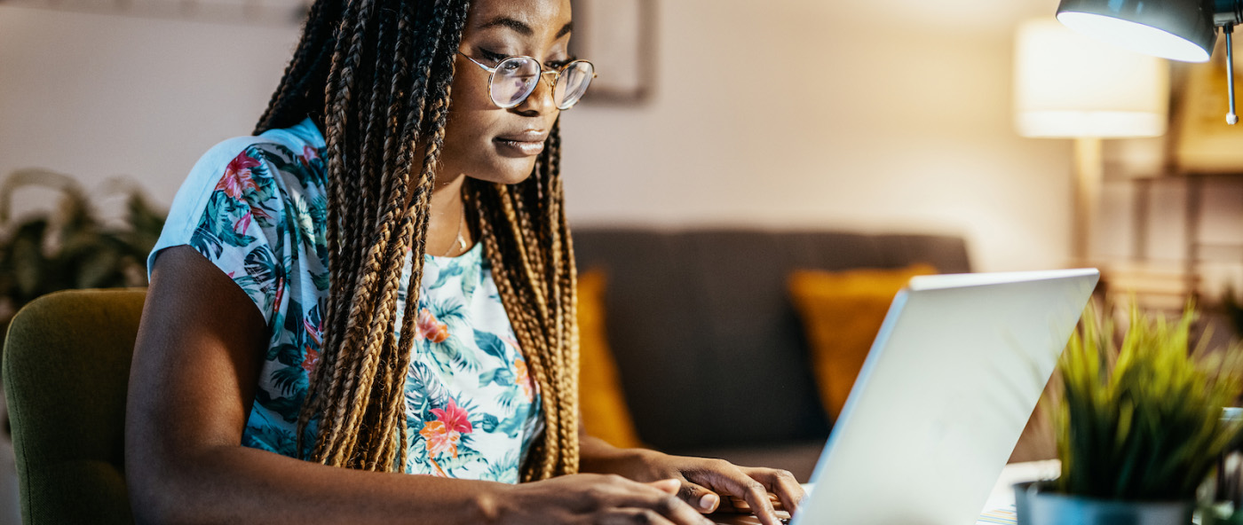 A woman working on her laptop