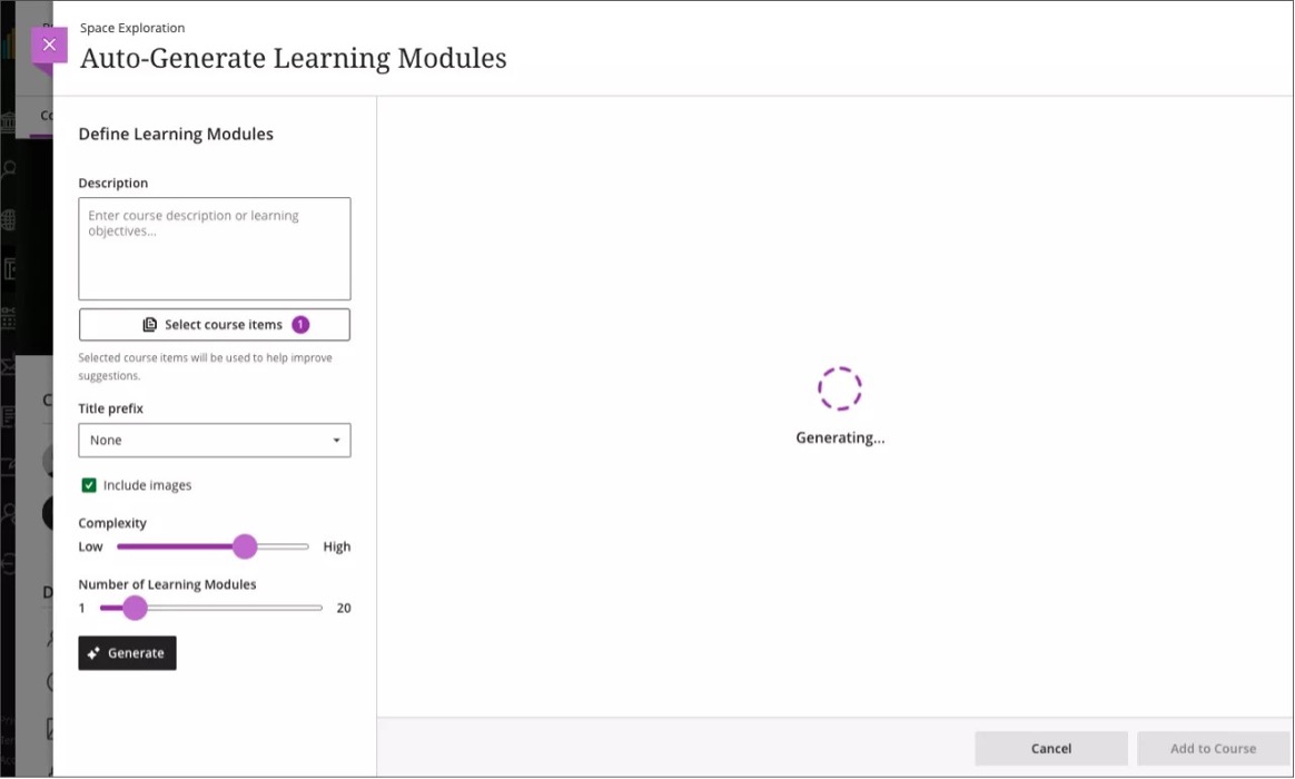 Select Generate to apply the context to the generation workflow