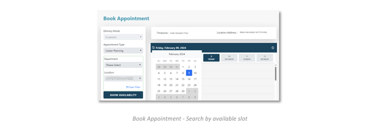 Book Appointment - Search by available slot