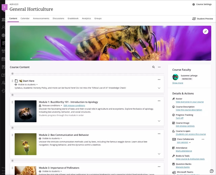 Image 1. Instructor view: Course Content page visual depth improvements