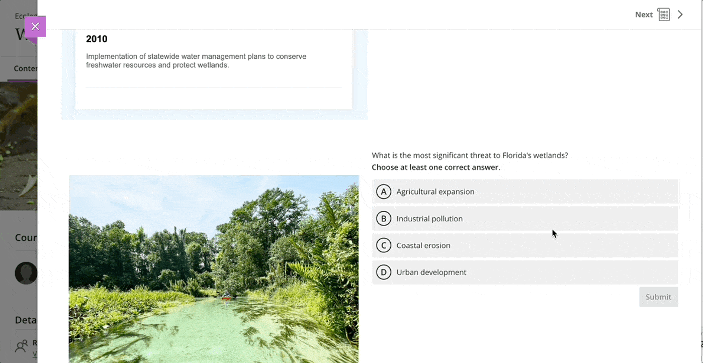 Image 2. Animation of student experience interacting with Knowledge Check