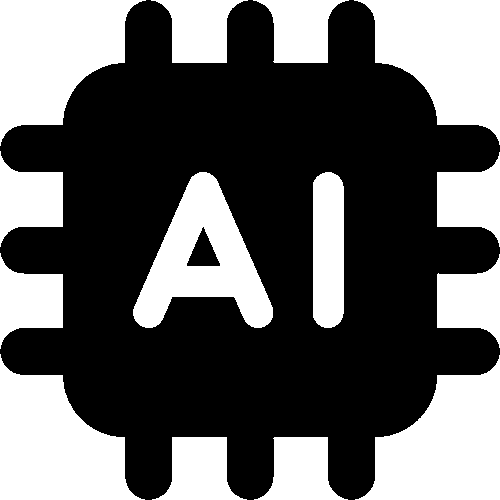 Icon of a microchip with the letters AI knocked out