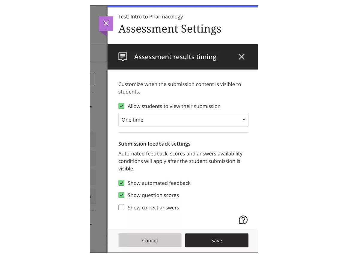 Image 1. The “One time” option in Assessment Settings. 