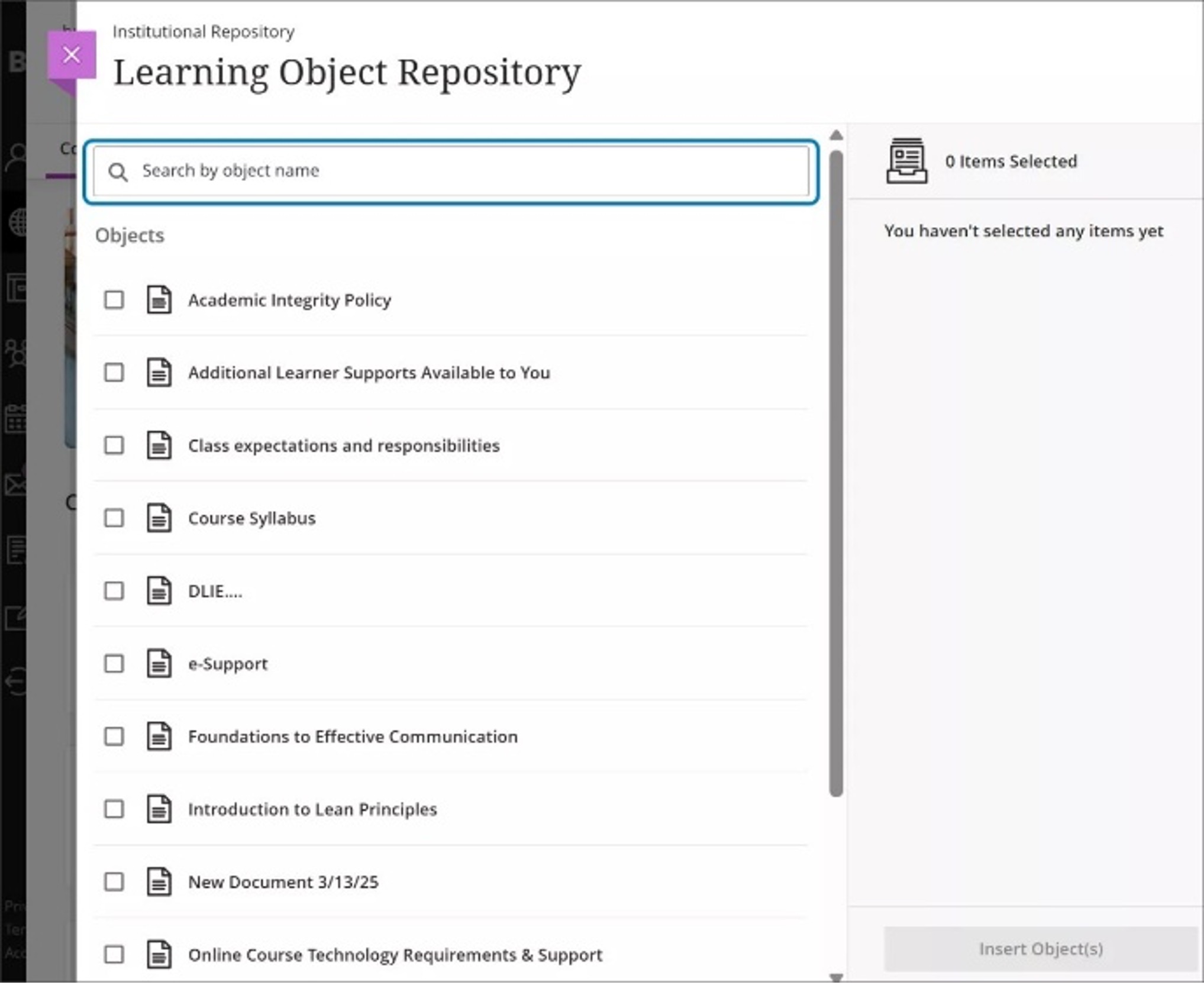 Image 1. The option to search is now available when users go to insert objects. 