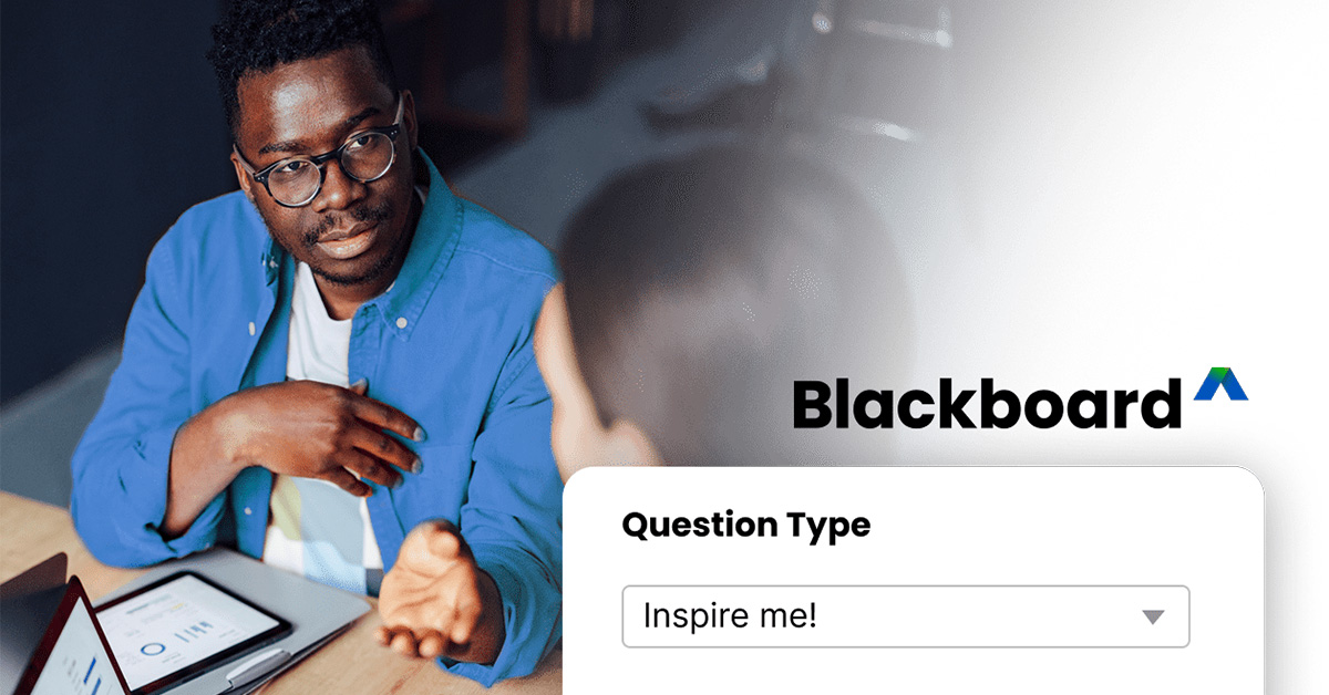 Photo of a person talking with the Blackboard word mark to the right