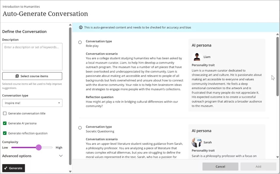 Image 2. There are several ways to customize AI Conversations. 