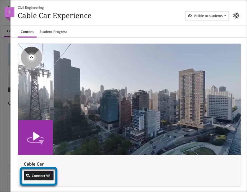 Image 1. The “Connect VR” option on 360 video recordings, allowing a user to connect their VR headset for an immersive experience of the video.  