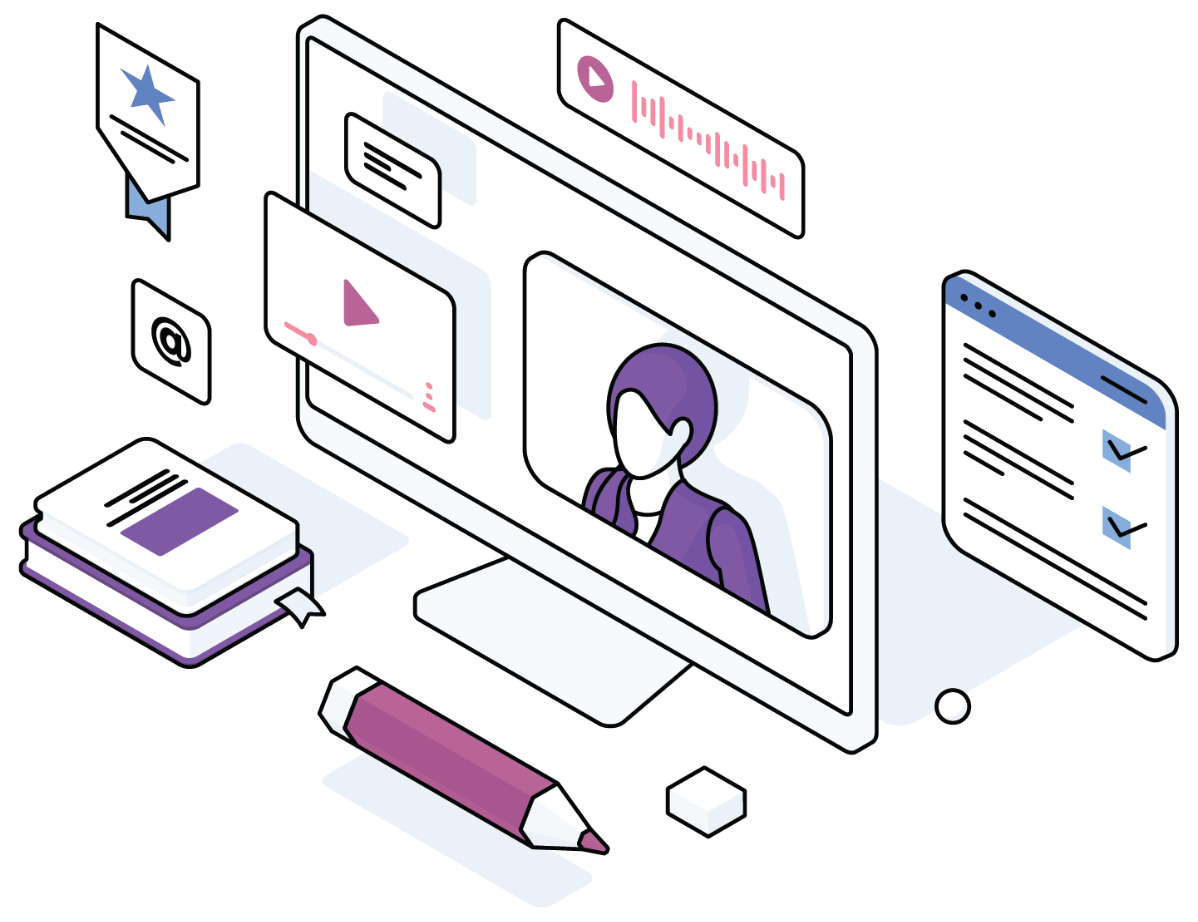 Illustrated Image of computer and paper
