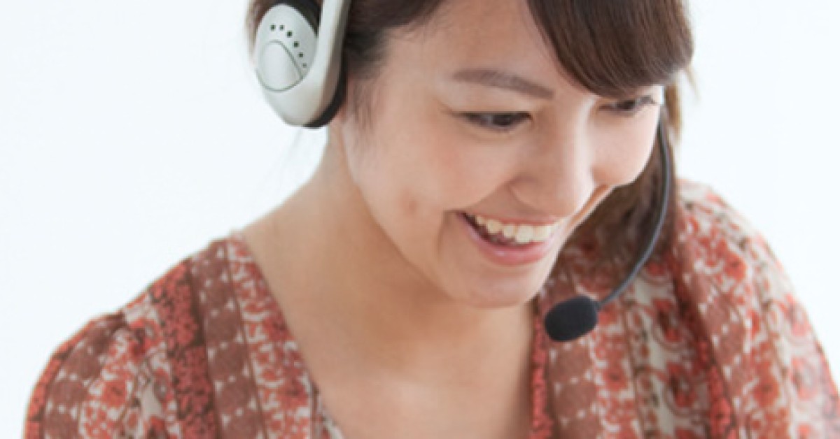 Woman wearing headset