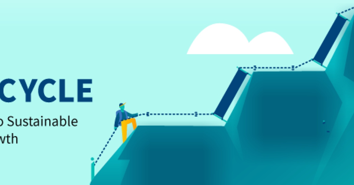 An illustration of a person climbing up a mountain