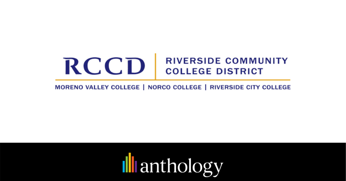 Riverside Community College District logo lockup with the Anthology logo