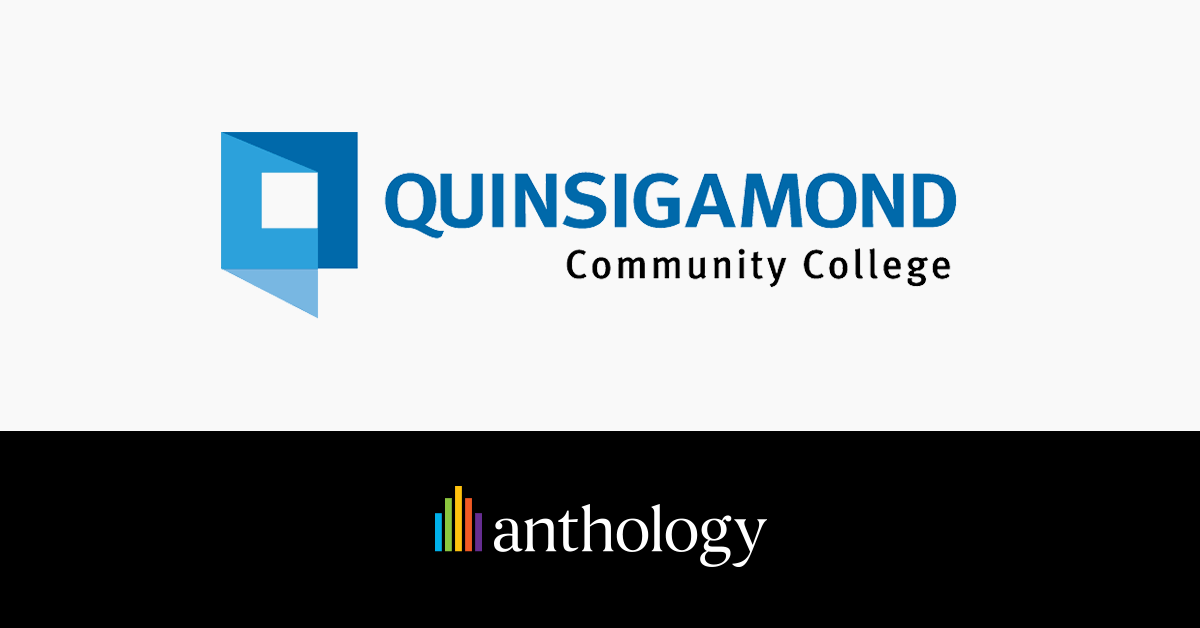 Quinsigamond Community College logo lockup with Anthology logo