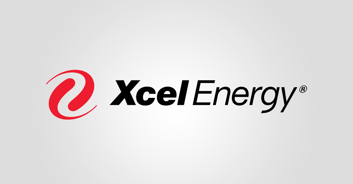 Xcel Energy logo over a gray background
