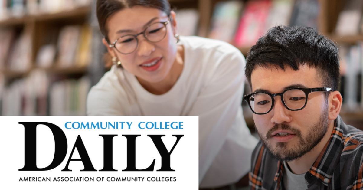 Image of a student and a teacher with the Community College Daily logo placed on the left lower corner. 