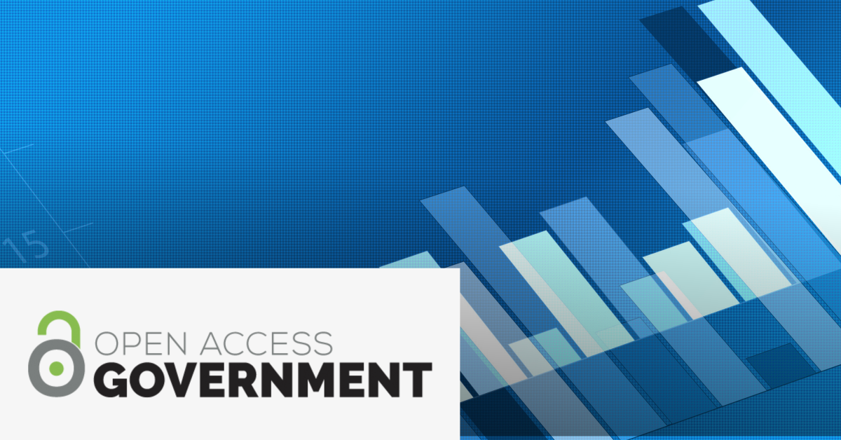 Image with a comparative bars graphic bars in different blue tone colors on a blue background.  On the lower left corner is placed the Open Access Government logo. 