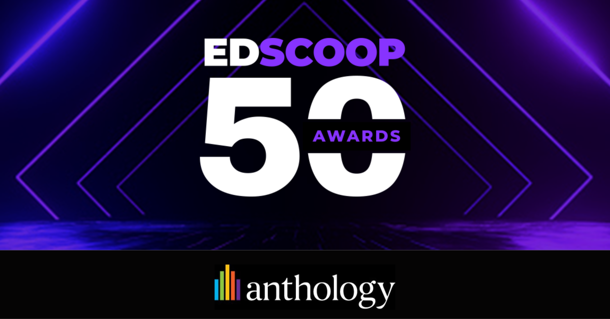 Black and purple background with copy saying Edscoop 50 Awards