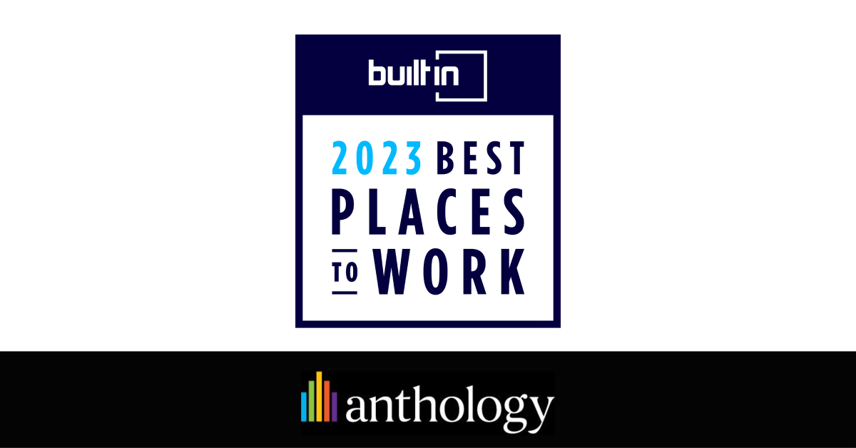 Built In 2023 best places to work logo locked up with Anthology logo