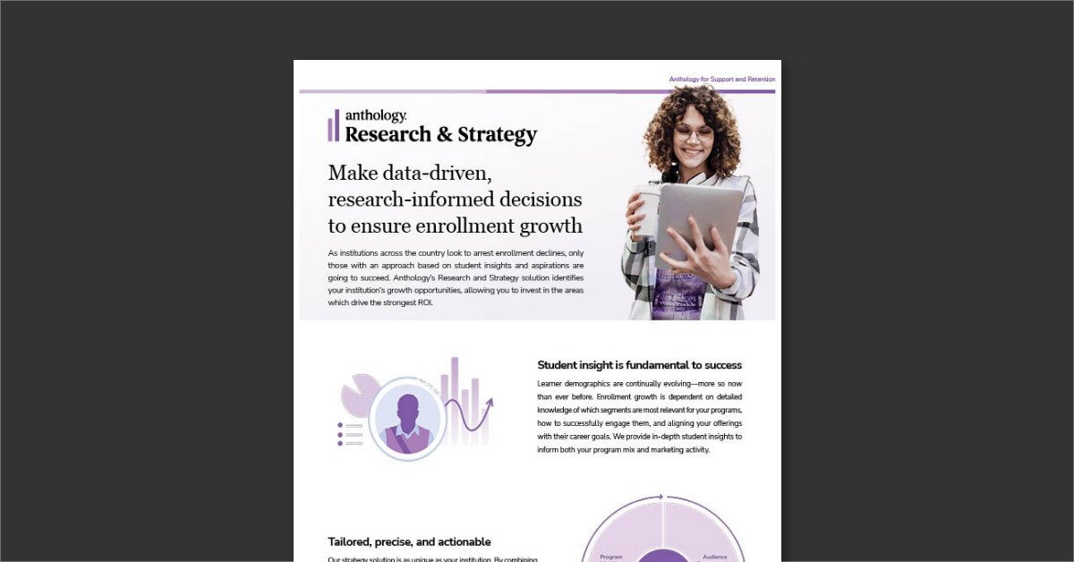 Preview of the Research & Strategy one sheet over a gray background
